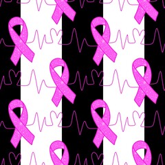 Breast cancer month seamless pink ribbon day mammogram pattern for medical accessories and medicine textiles