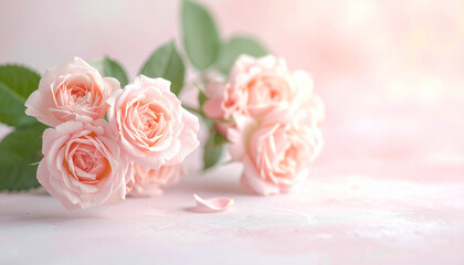 Soft Pink Roses and Petals on a Delicate Light Background. Generated Image