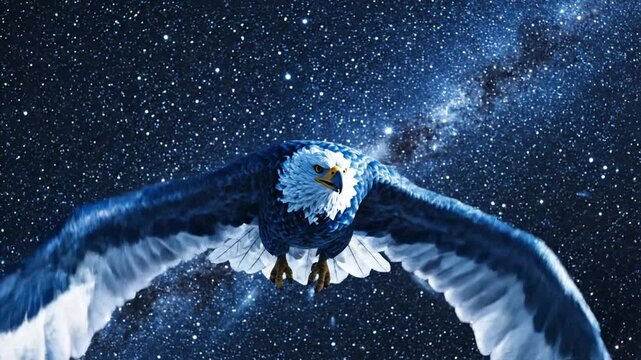 Soaring eagle against celestial background majestic bird in flight wildlife nature illustration artwork