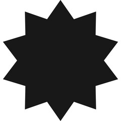 Black starburst silhouette with sharp points on a transparent background symbolizing abstract shape power and energy