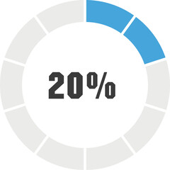 Circular Progress Bar Showing Twenty Percent Completion With Blue Segment Against White Background Isolated Graphic Element