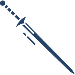 Dark Blue Medieval Sword Silhouette Isolated On Transparent Background With Simple Design Elements Representing Motion