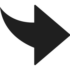 A Solid Black Arrow Pointing To The Right With A Curved Tail Against A Transparent Background