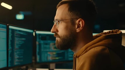 Focused medium shot of designer working on crossplatform integration combining multiple devices to enhance collaborative digital art and design.