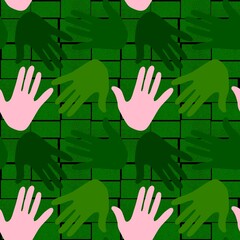 Handprint seamless team work pattern for school and kids and wrapping paper and notebooks and clothes print
