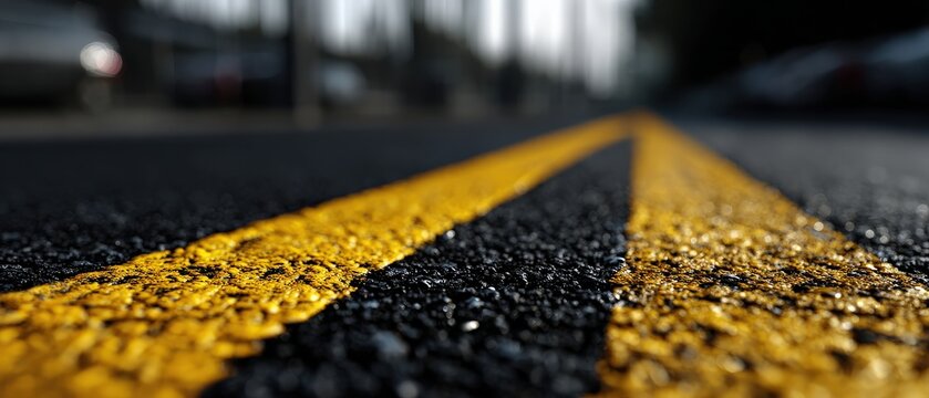 Asphalt road with yellow lines marking lanes in perspective view Concept of transportation, infrastructure, travel, and road safety - Powered by Adobe