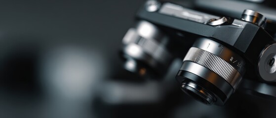 Macro shot of a classic vintage camera lens, emphasizing its intricate metallic details and the concept of traditional photography