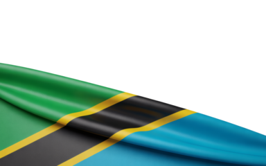 Vibrant Tanzania flag waving on bottom side with copy space above  proudly with transparent background for your designs and presentations
