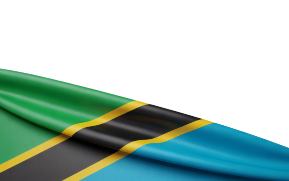 Vibrant Tanzania flag waving on bottom side with copy space above  proudly with transparent background for your designs and presentations