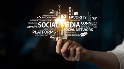 Visual representation of social media concepts showcasing various marketing strategies, user engagement, and content creation techniques in a digital landscape. Tessel