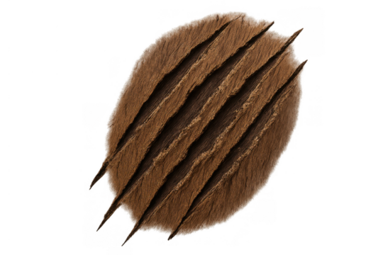 Animal claw marks scratching and tearing brown fur, creating an aggressive monster attack effect, transparent background