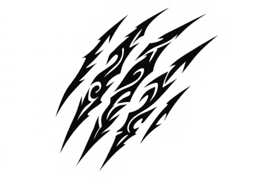 Ripping black claw marks forming a tribal design, representing aggression, power, and animal energy on transparent background