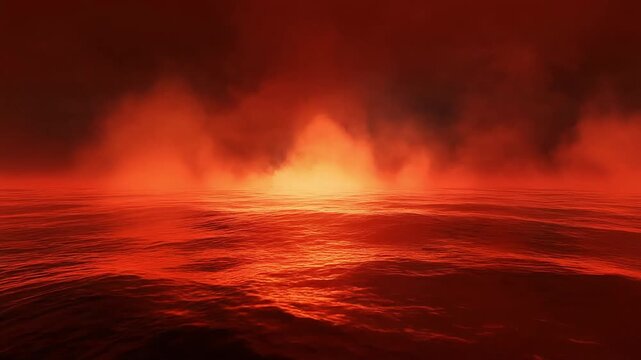 A seamless, looping animation of a fiery, red ocean. This abstract, moody, and cinematic background is perfect for hell, fantasy, or apocalyptic concepts.