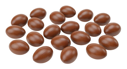 Fototapeta premium A scattered collection of brown shea nuts with smooth surfaces and subtle highlights isolated on a transparent background