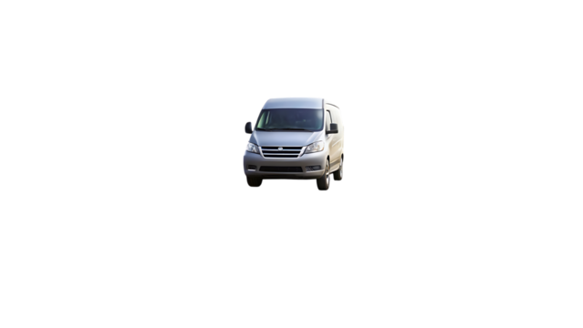 Van, Silver panel van front view on a dark surface, cutout, PNG, isolated on transparent background, AI