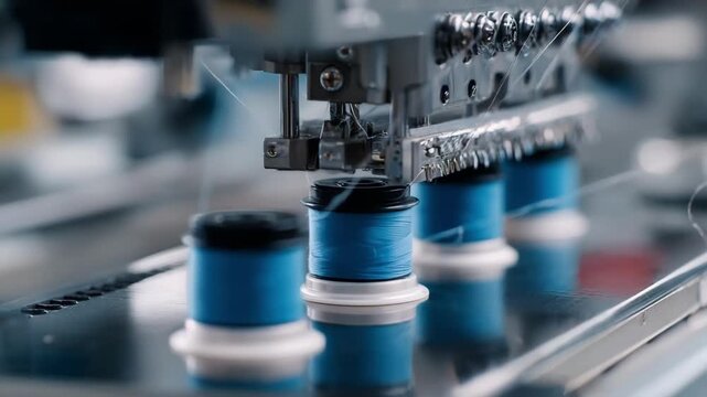 Hybrid thread tension system in action combining manual input and automatic calibration for balanced stitching precision in garment manufacturing.