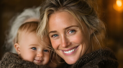 Fototapeta premium Mother, baby, grandmother enjoying three generations family moment