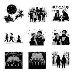 Christmas scenes of families and friends enjoying the holiday season together.