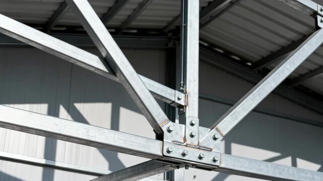 Medium shot of a sturdy metal roof reinforcement system showcasing strong steel beams designed to support heavy structural loads with precision engineering.