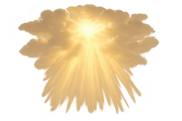Golden sunbeam rays penetrating through clouds on transparent background reflecting divine worship and spirituality