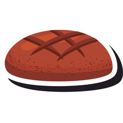 Detailed Illustration Of A Whole Grain Bread Loaf With A Dark Crust And A Score Marked Top Surface Set Against A Clean Transparent Background