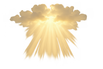 Golden sun rays breaking through clouds, creating a spiritual light, concept of divine hope and heaven, transparent background