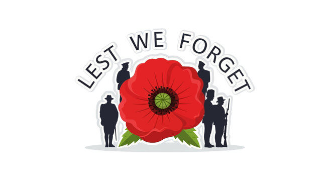 Remembering The Fallen Lest We Forget Poppy With Silhouetted Soldiers
