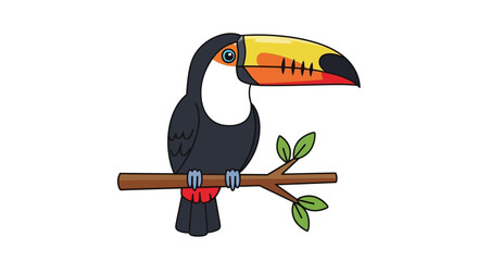 Naklejka premium A cute toucan bird illustration sitting on a tree branch, bright and colorful