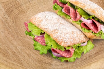 Tasty fresh sandwich with crusty bread and vegetables