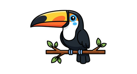 Naklejka premium Sad Toucan on Branch Cartoon Illustration for Graphic Design and Decoration