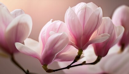 pale pink magnolia blossom petals unfurling in soft light macro flower elegance