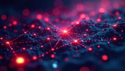 Digital network nodes glowing, interconnected , binary, data, technology