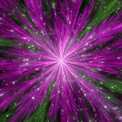 Abstract starburst background in pink and green with sparkles