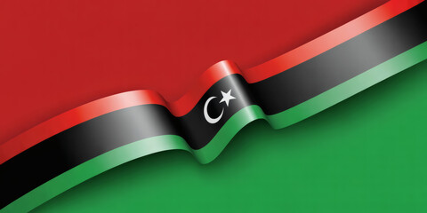 Dynamic wavy flag of Libya flowing proudly, perfect for national pride celebrations and patriotic designs, elegant and vibrant