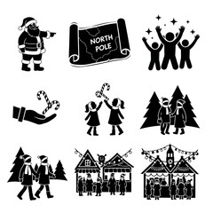 Festive Christmas Icons - Santa, North Pole Map, and Holiday Scenes.