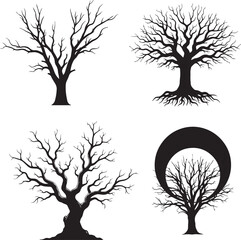 Leafless Tree Silhouette Set – Minimalist Black & White Vector Illustrations of Winter Trees and Nature’s Structure