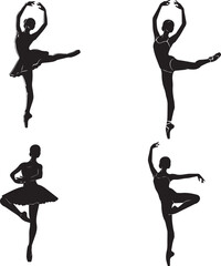 Ballet Dancer Silhouette Set – Minimalist Black & White Vector Illustrations of Classical Dance and Graceful Motion