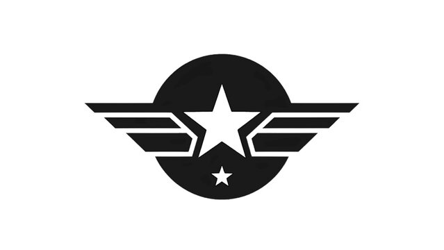 Vector illustration&nbsp;of black star emblem with wings and circle isolated on transparent background 