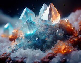 salt crystals forming in macro view during crystallization process generative ai