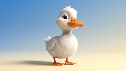Animated fluffy duckling expressing curiosity and playfulness against a clear - Powered by Adobe