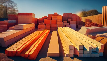 variety of raw building materials displayed outdoors generative ai