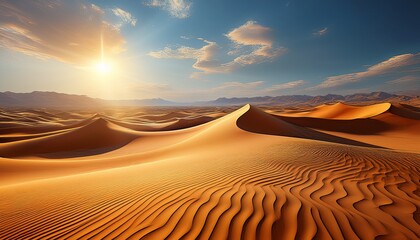 golden sand dunes stretch under a bright sun in the desert generative ai