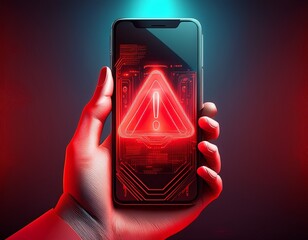 smartphone showing holographic red warning attention alert