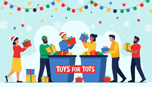 "Toys for Tots" nonprofit charity card design, vector, banner, poster - Powered by Adobe