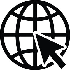 Illustration globe with cursor clicking for internet connection silhouette vector