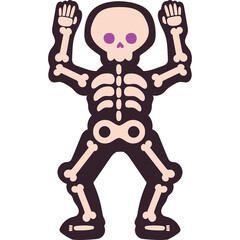 Dancing Skeleton Illustration with Purple Eyes and Pink Bones on Transparent Background