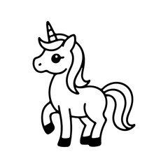Cute unicorn illustration with a simple design featuring a horn, walking pose, and a whimsical style perfect for children s art