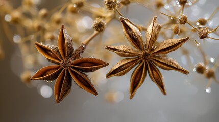 Delightful star anise shining in soft light