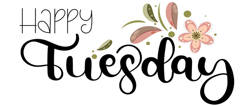 	
Hello TUESDAY. Tuesday day of the week with flowers and leaves. Illustration (Tuesday)	
