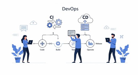 DevOps Concept with CI/CD Pipeline, Code, Build, Test, Release, and Operate
